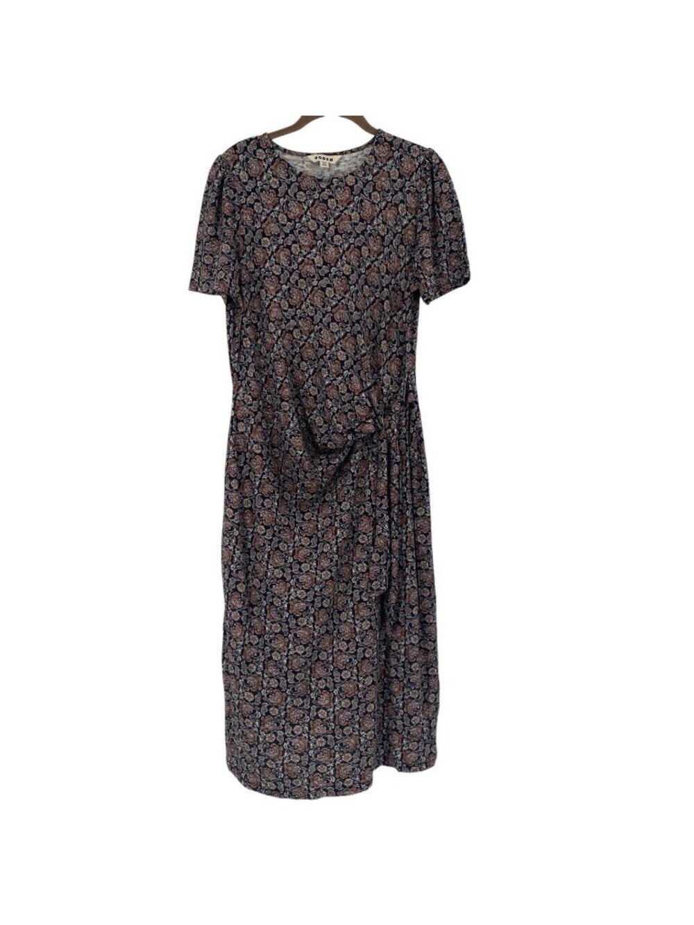 Boden Size 10R Black Multi Floral Knot Tie Front Midi Dress